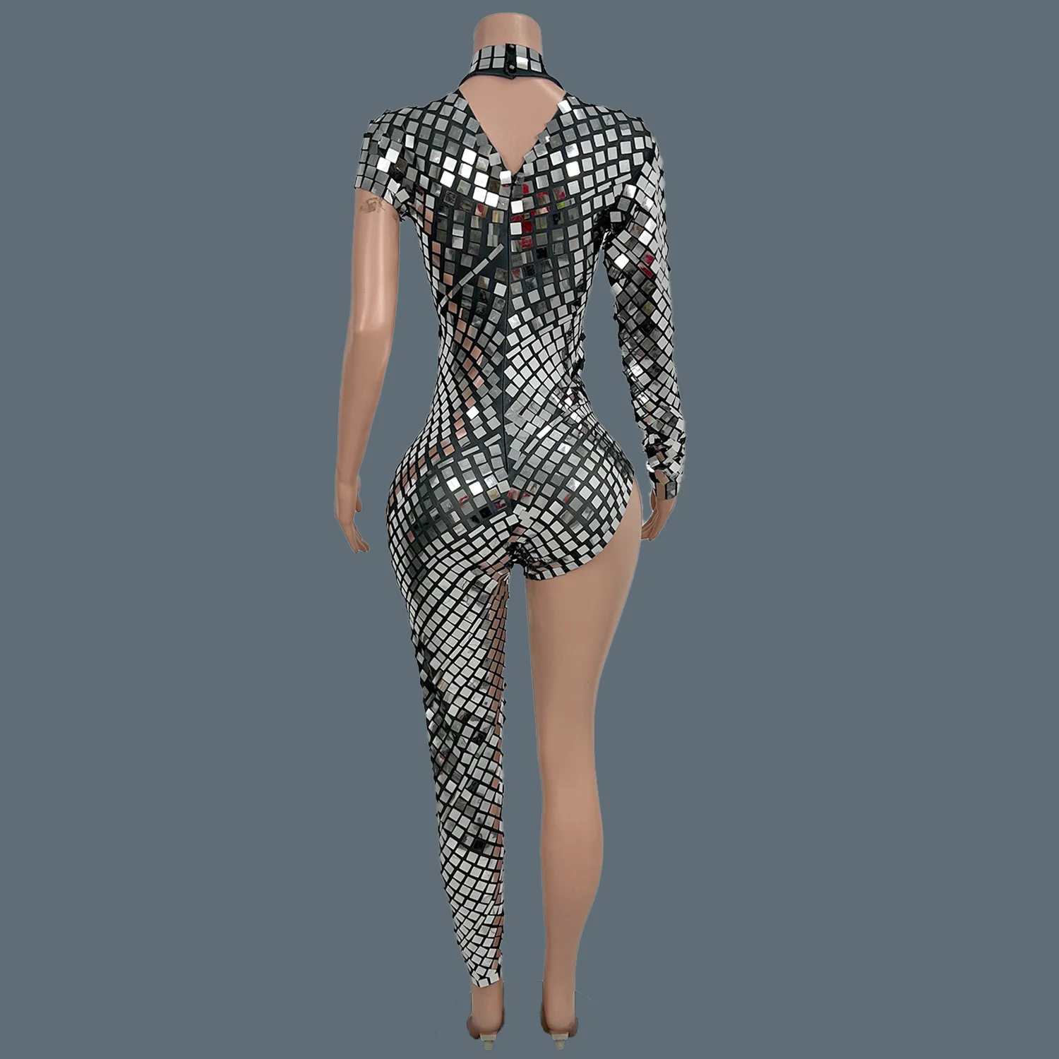 Sparkly Sequins Asymmetrical Jumpsuit Night Club Party Dance Stage Outfit Performance Sexy Costume Women Trendy Bodysuit Zishu