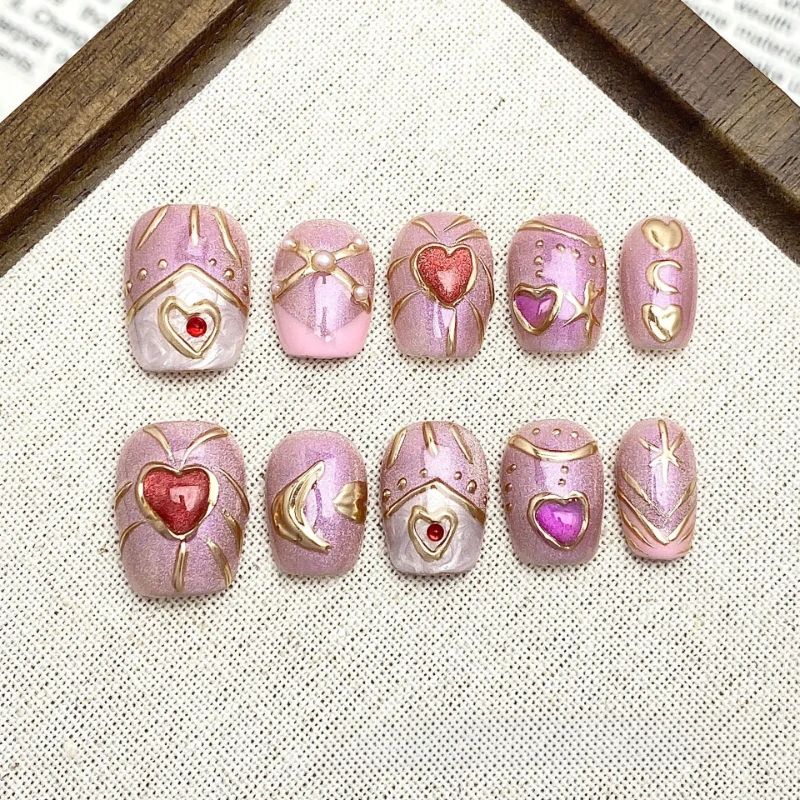 10 Stück Rosa Süße Und Niedliche Nägel Zum Aufdrücken Handgefertigt Schönheit Mädchen Temperament Kurzes Ballett Falsche Nagelpflaster Abnehmbar