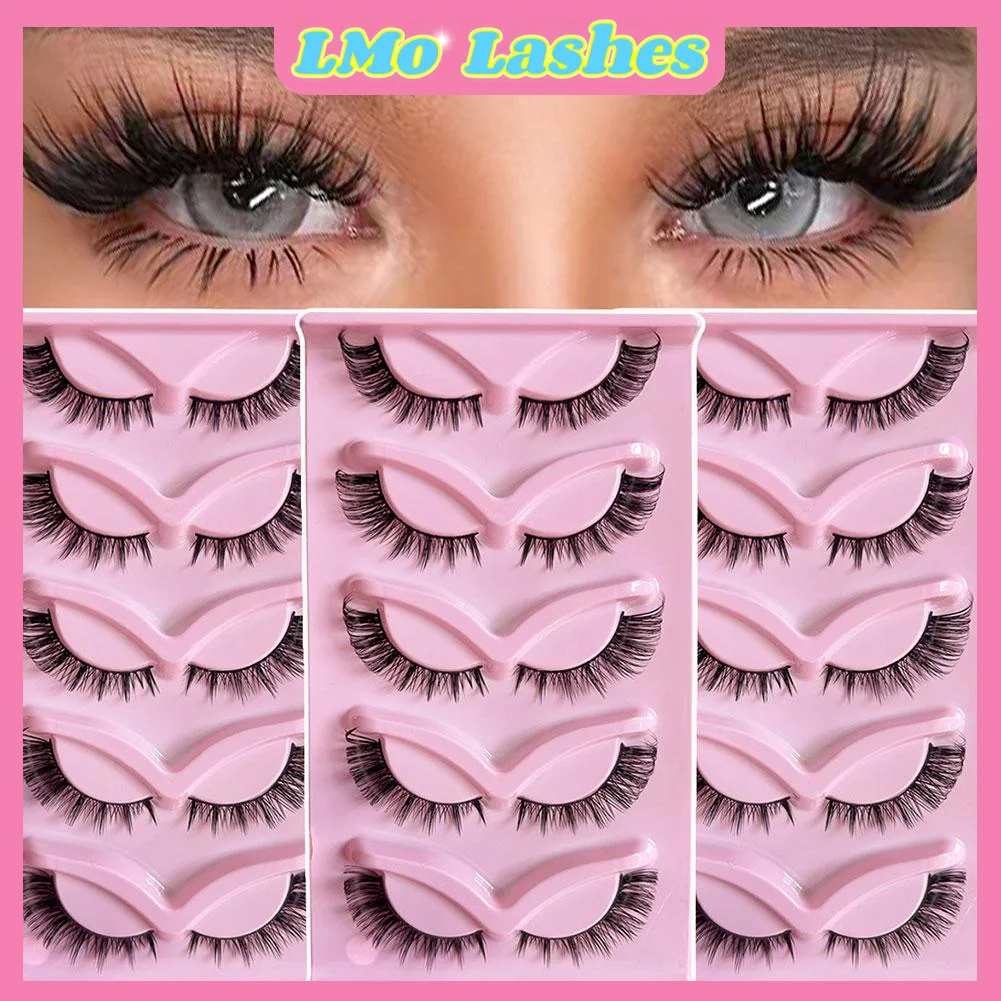 5 Pairs Cat Eye Manga Lashes Faux Eyelashes Wispy Fluffy Winged Tips Eye Elongated Natural Long False Lashes for Daily