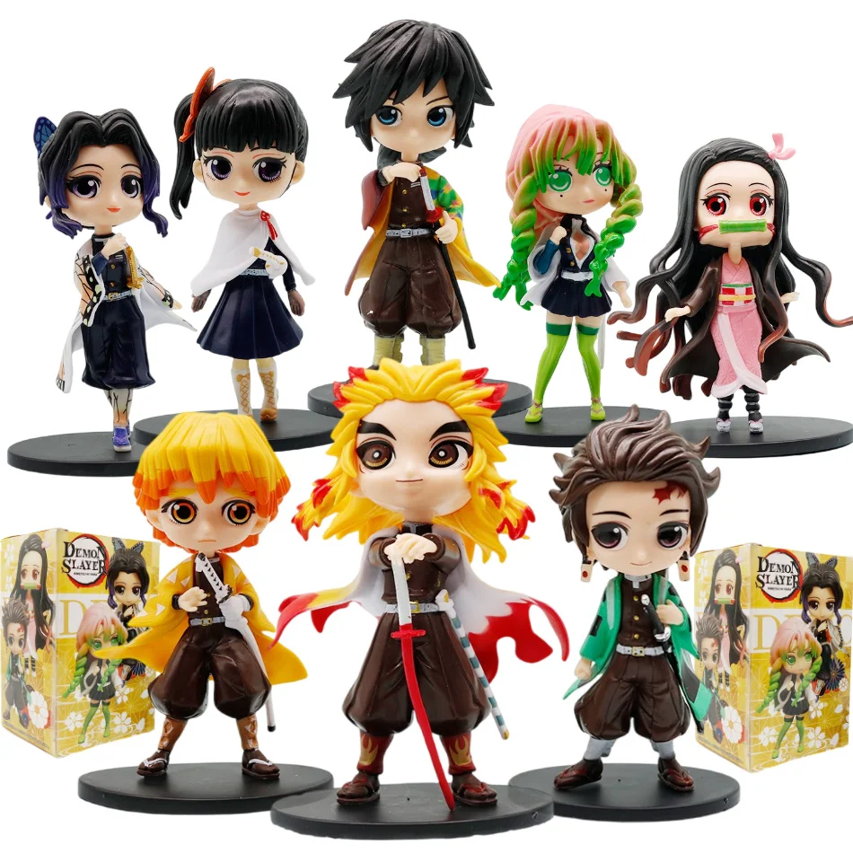 Hot Anime Demon Slayer Blind Box Figure Nezuko Tanjirou Zenitsu Inosuke Kyoujurou Shinobu Giyuu Qposket Model Doll Toy Xmas Gift