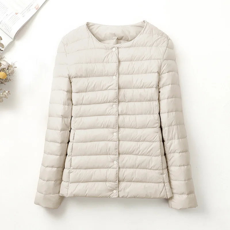 المرأة بطانة بطة أسفل سترة س الرقبة متغير الخامس الرقبة 2024 جديد أنثى خريف شتاء الدفء ياقة ضوء مبطن معطف منتفخ