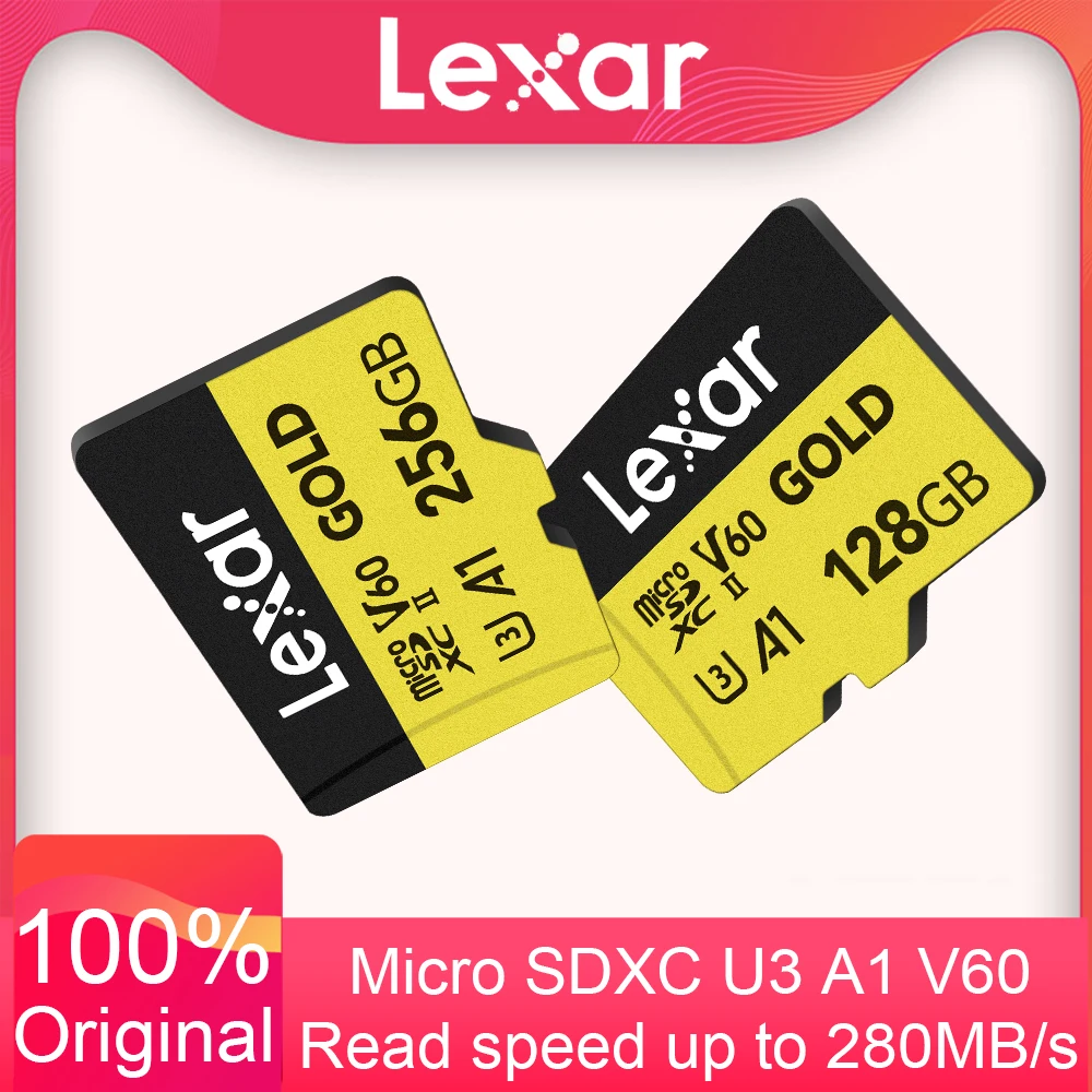 Lexar Professional GOLD C10 U3 V60 A1 4K 128GB 256GB microSDXC Card UHS-II UHD video Memory Card for Drones DJI action cameras