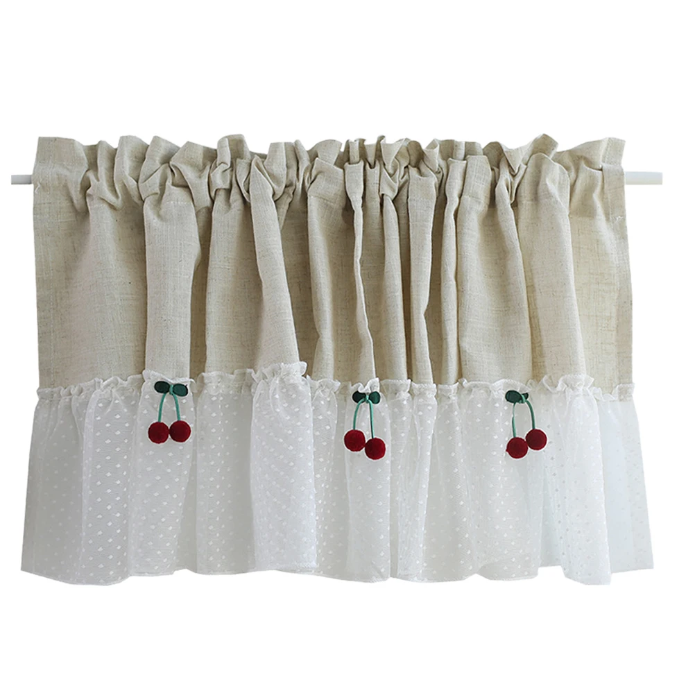 

Cherry Lace Half Curtain White Floral Pleated Rural Style Short Curtains for Hall Kitchen Bedroom Living Room Decor