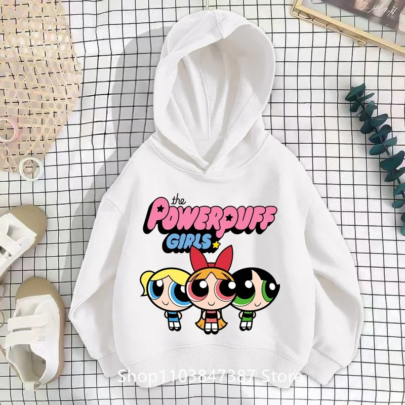 Kawaii Anime Powerpuff Cute Girls Hoodie Sweatshirt boy girl Spring Autumn Pullovers Harajujku Powerpuff Kids Anime Clothes