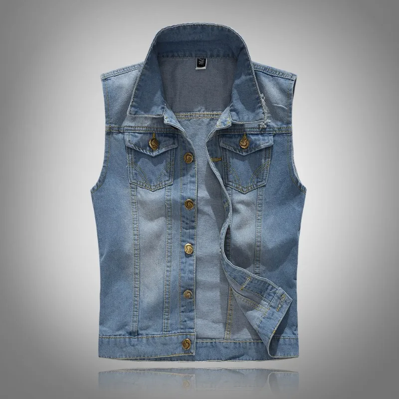 New Large Size Korean Version Slim Fit Light Blue Denim Vest Trendy Men's Vest Vest and Camisole Trend