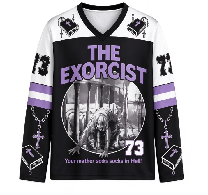 73 Hockey Jersey Horror Movie Gothic Streetwear Unisex Long Sleeve V Neck Oversized All Over Print Casual Sports Top