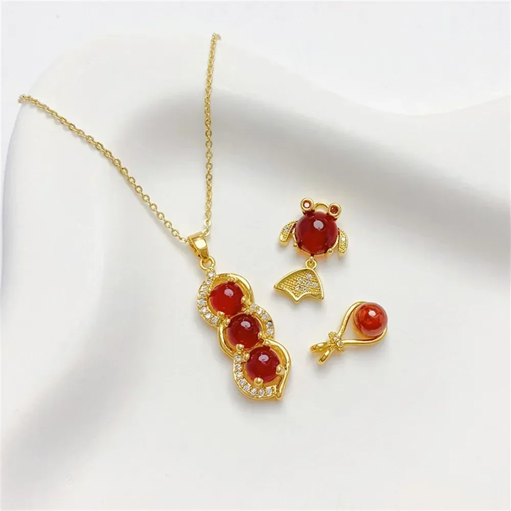 

14K Package Gold Color Ruby Bell Lock Pixiu Pendant Small Pendant DIY Handmade Bracelet Jewelry Material Accessories