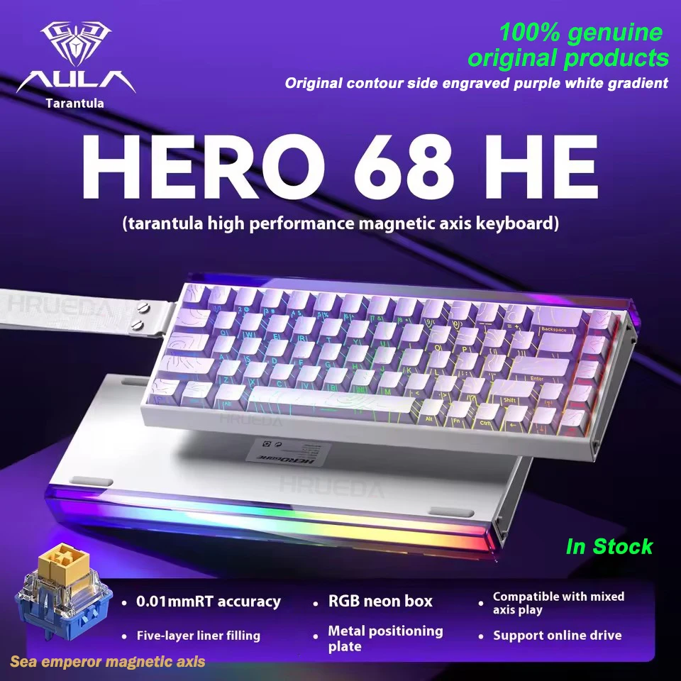 AULA HERO 68HE Magnetische schakelaar Gamingtoetsenbord RT0.01 E-sport Pas RGB Bedraad mechanisch toetsenbord Ergonomie Accessoires aan