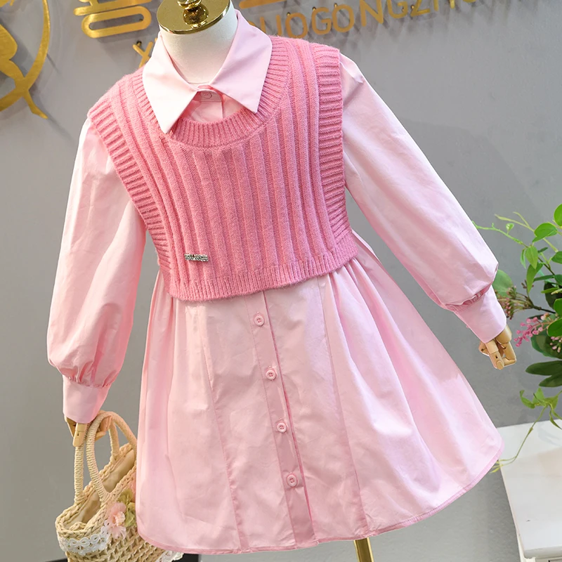 Baby Kids Sets for Girls Preppy Suits School Uniform Clothes Teenagers Vest & Dress Twinset Children Costumes 6 8 10 12 13 Years