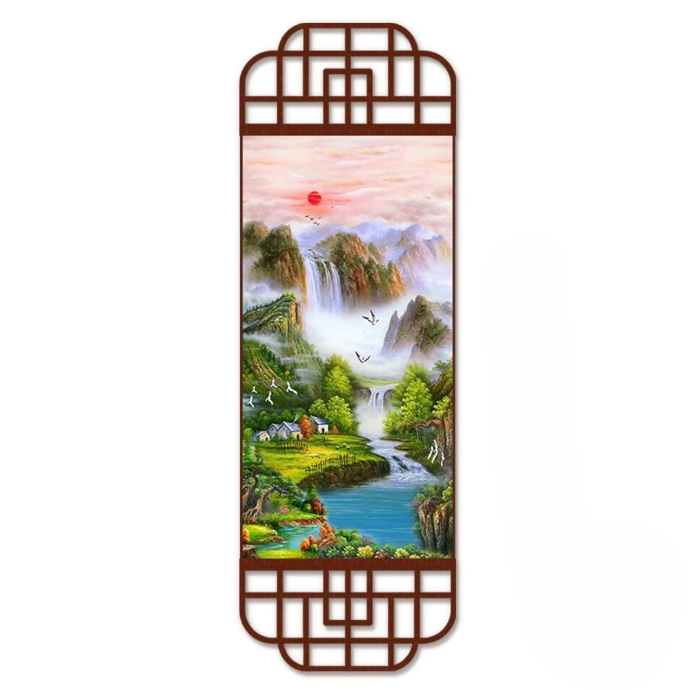 

Lucky Fortune Vertical Tapestry Wall Hanging, Ink Landscape for Office Study Living Room Corridor House Decor Scroll Art