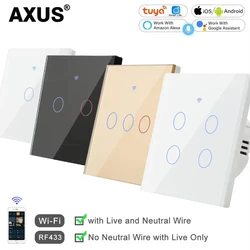 EU WiFi RF 433mhz Smart Wireless Touch Wall Light 1/2/3/4 Gang with Switch Button 220V with no Neutral EU Tuya Alexa Google
