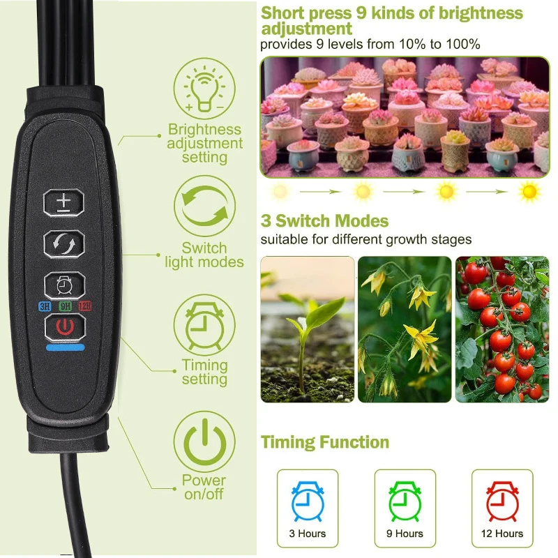 Dimmable Full Spectrum LED Cultivation Grow Light, Timer‑Equipped Under Cabinet Lamp for Indoor Plant Greenhouse Aquarium Use