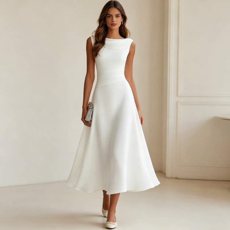 Damenkleider Ärmellos mit Schwingkragen A-Linie Hochgeschnittenes Partykleid Einfarbig Elegant Vestidos Knöchellang Sommer 2026