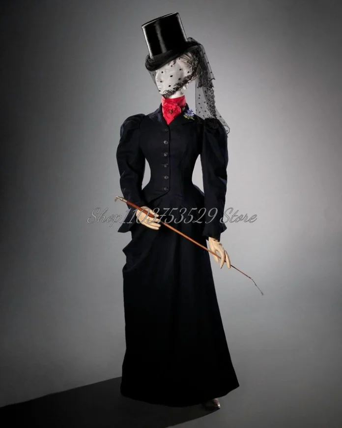 Vestidos de graduación victorianos negros clásicos, corpiño gótico Vintage Medieval, fruncido, manga larga, vestidos de Mascarada rococó Vintage