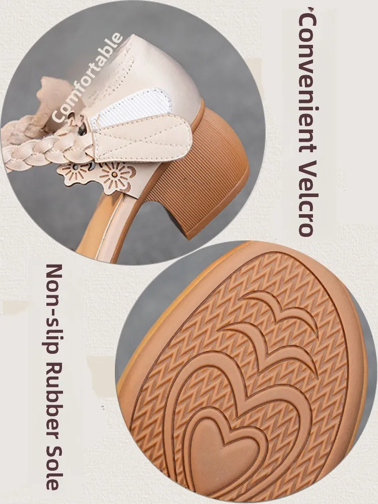 

Кожаные сандалии для мам. Дышащие удобные мягкие ботинки среднего возраста. Летние модные женские ботинки на среднем каблуке.