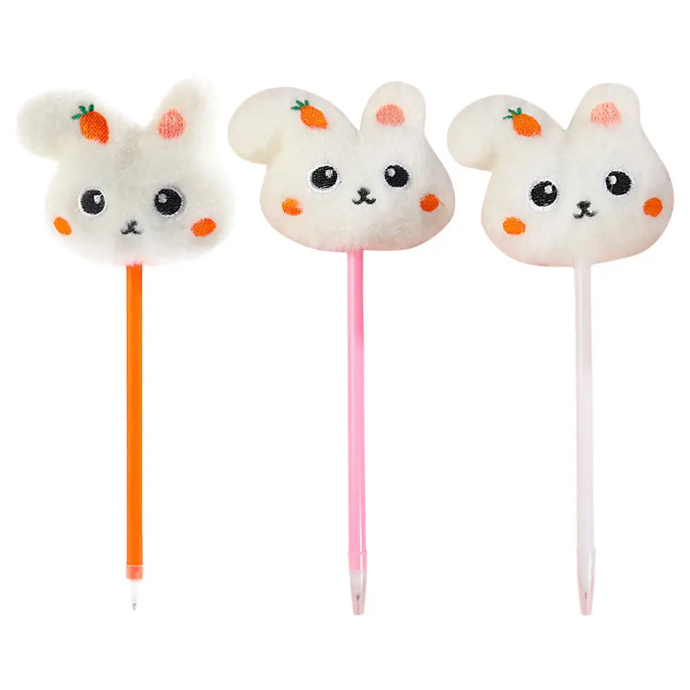 3Pcs Rabbit Shape Ballpoint Pens Soft Touch Grip Bright Color Smooth Ink Portable Compact for Classroom Study Office Stationery