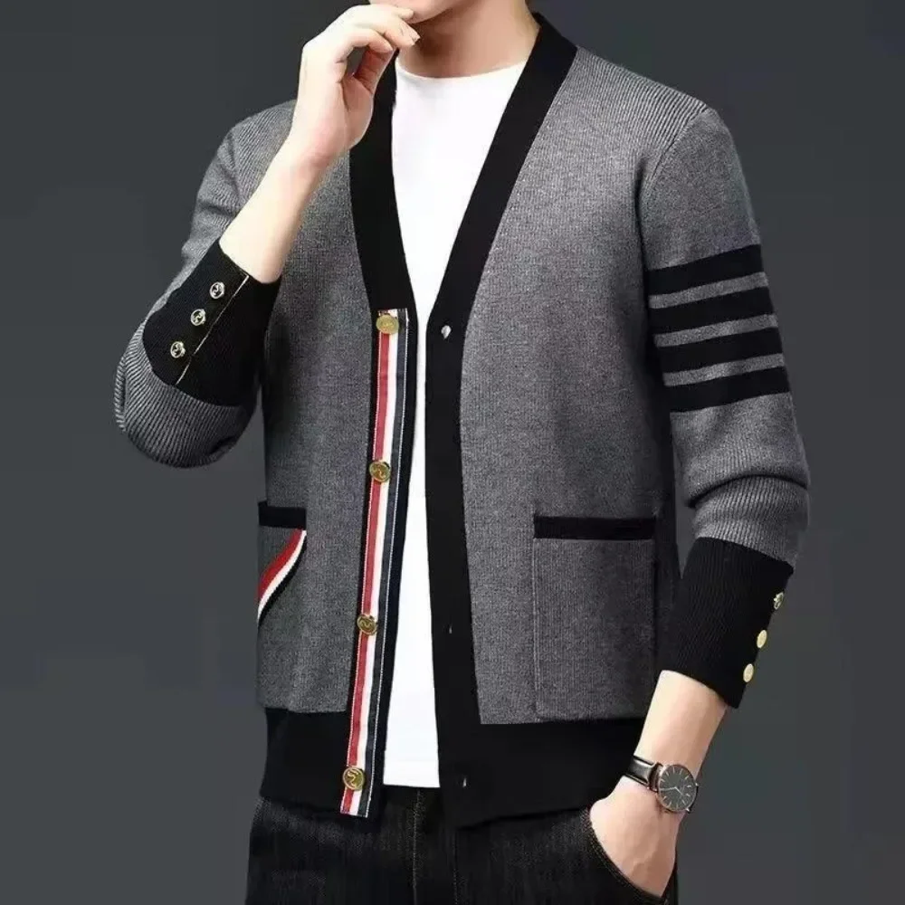 Men\'s knit cardigan autumn and winter new casual loose sweater coat men\'s handsome sweater clothes