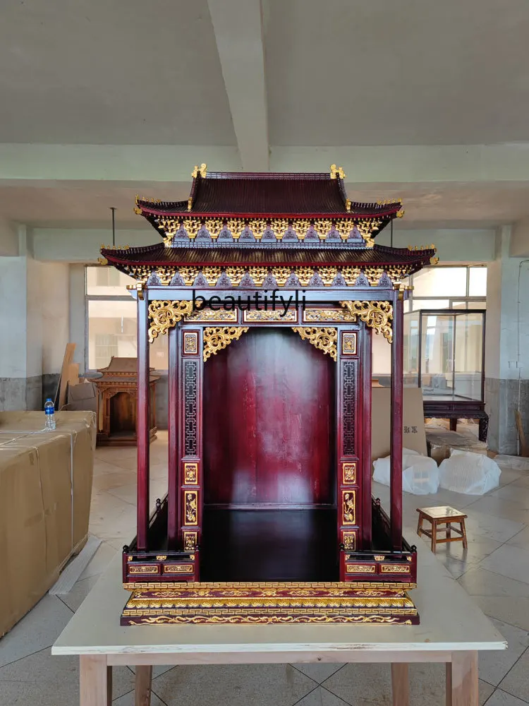 

Стол поставок из цельного дерева God of Wealth Guanyin Guan, шкаф для общественных поставок, большой палисандр, тяжелый карниз, подвесная крыша, буддийская ниша