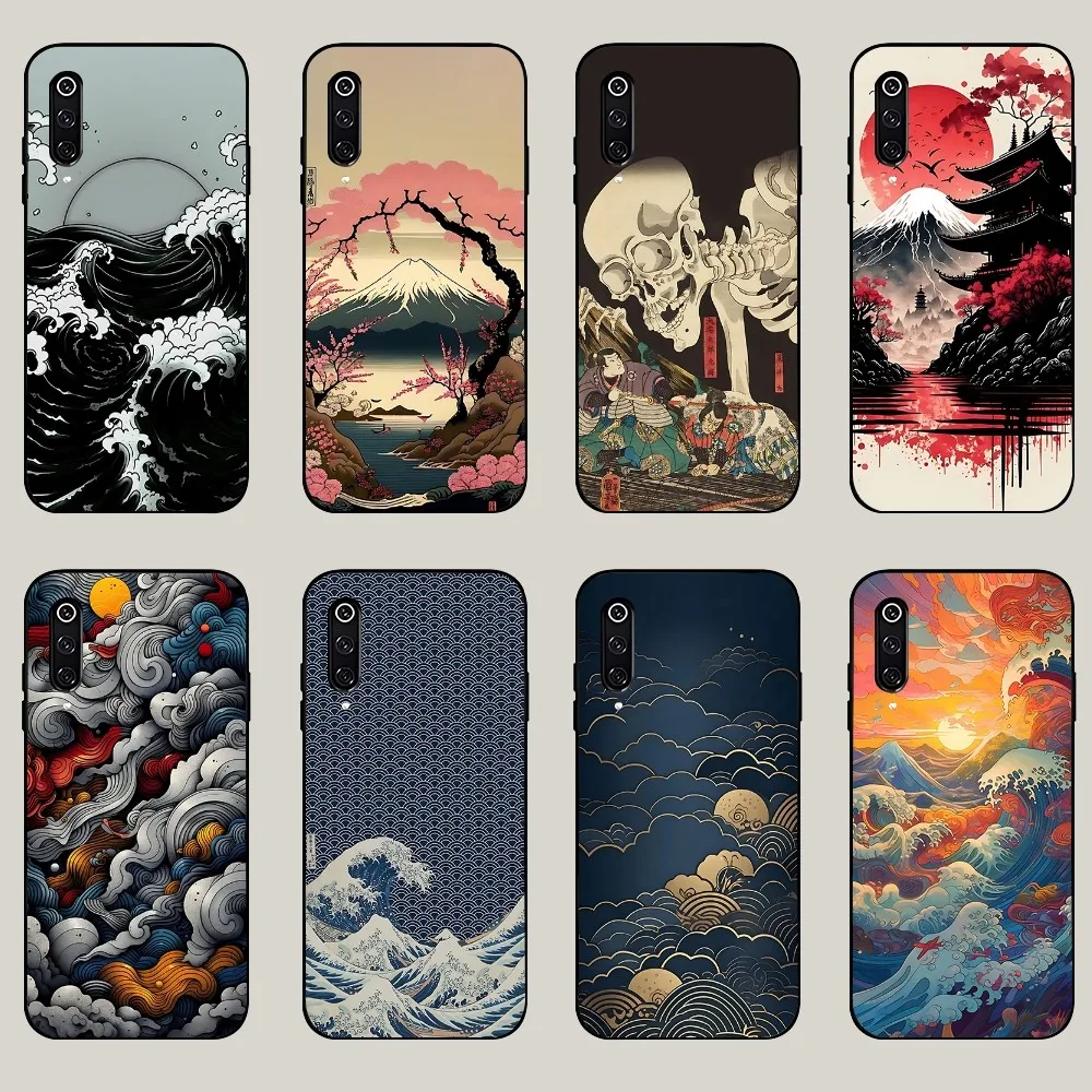 Japan Style Ukiyo-e Phone Case For Xiaomi 11 Redmi Note 11 5G 8T 9A 9 10T Note8Pro Note9 12SUltra Black Case