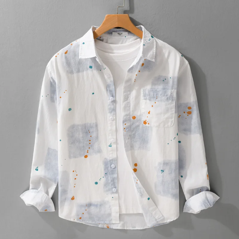 Men's Minimalist, Personalized, Fashionable, Graffiti, Fresh and Comfortable Shirt, Trendy, Casual, Loose, Long sleeved Shirt