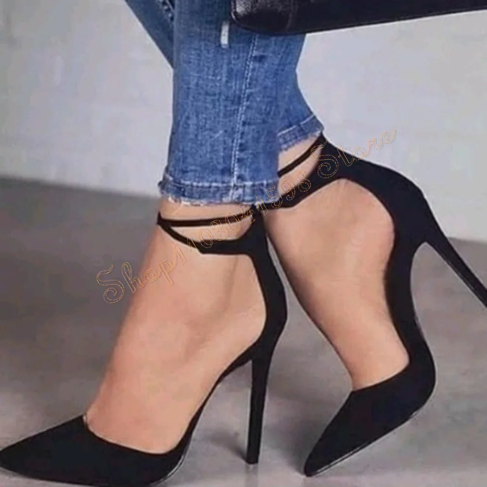 

Suede Ankle Strap Pointed Toe Pumps Stilettos High Heels Sexy High Heel Shoes for Women party Heels 2024 New Zapatos Para Mujere