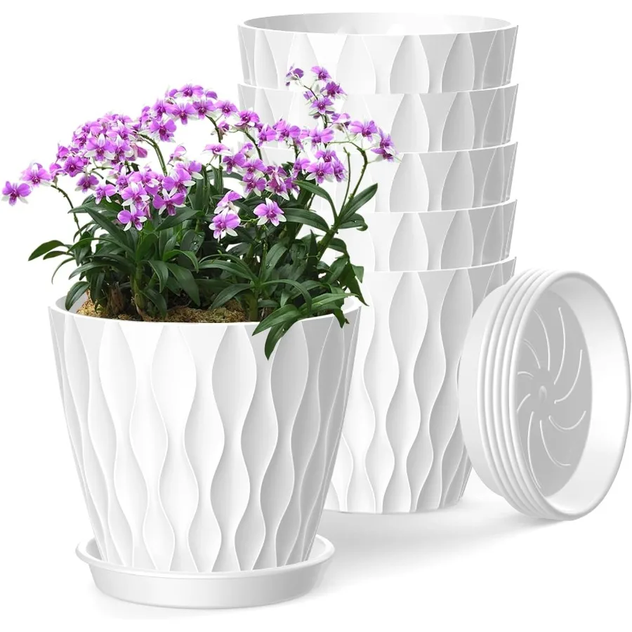 

6 Inch Plant Pots 6 Pack Indoor Flower Pots Planters with Drainage Holes and Trays for Orchids Violets Succulents Herbs and Oth