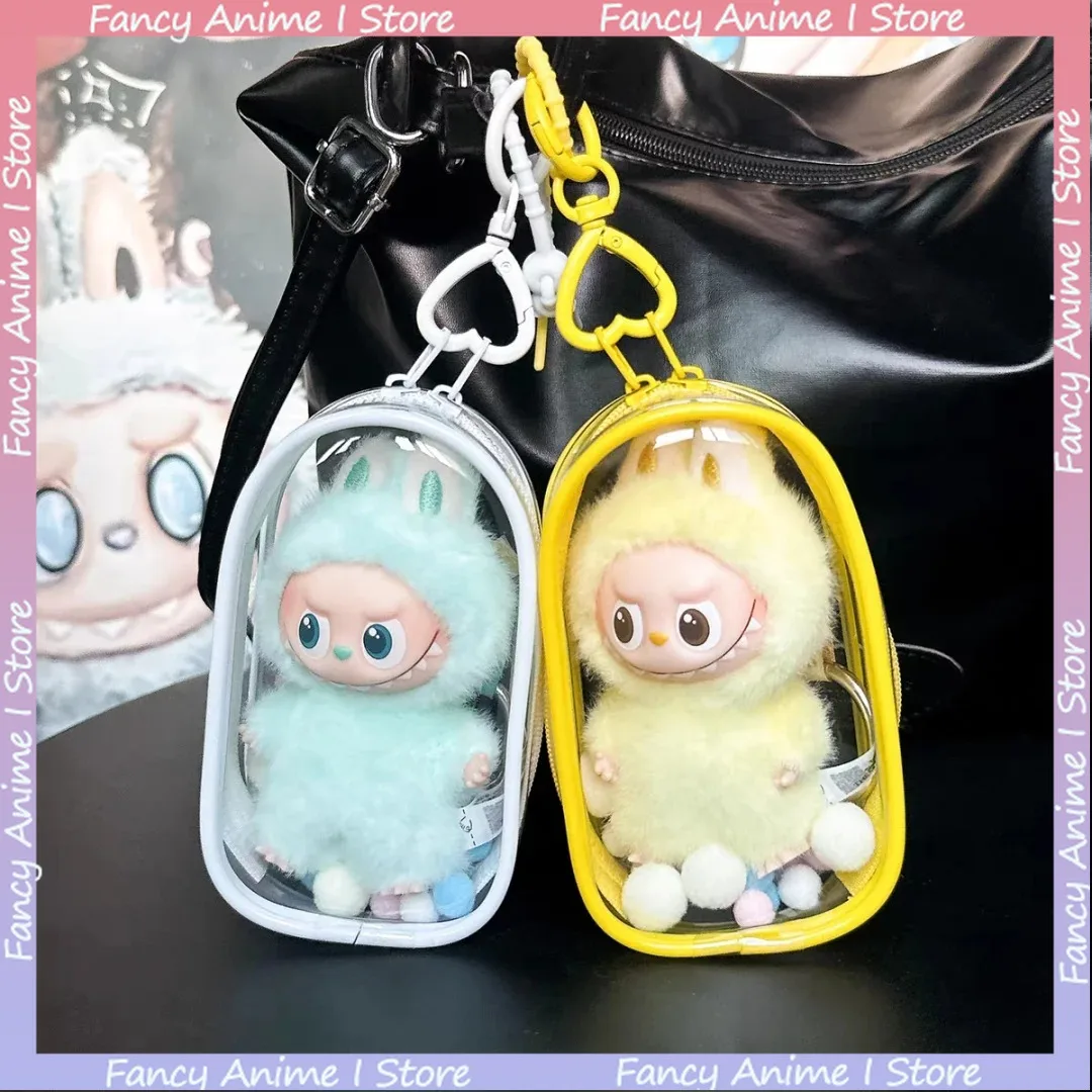 Voor Mini Labubu 4.0 Pluche Pop Kleurrijke Beschermhoes Uitje Display Tas met Hart Sleutelhanger voor Liefde Serie Pop Accessoires