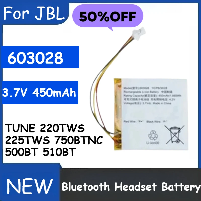 

GSP753030 603028 450mAh for JBL TUNE 220TWS 225TWS 750BTNC 500BT 510BT Bluetooth Headset Battery