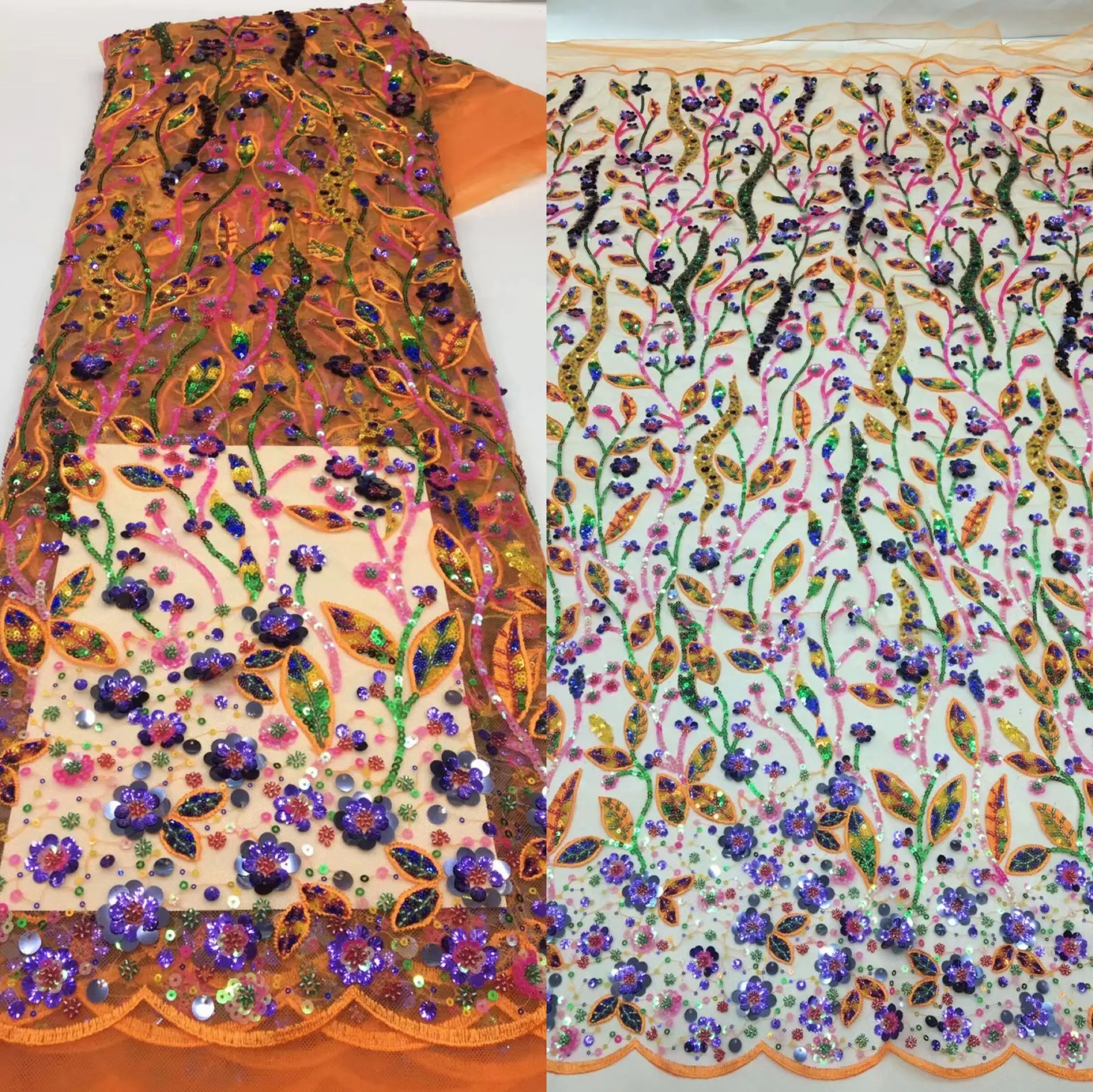

lace fabrics clothing L-1226864 Nigerian French tulle lace beads high quality African sequins lace fabrics