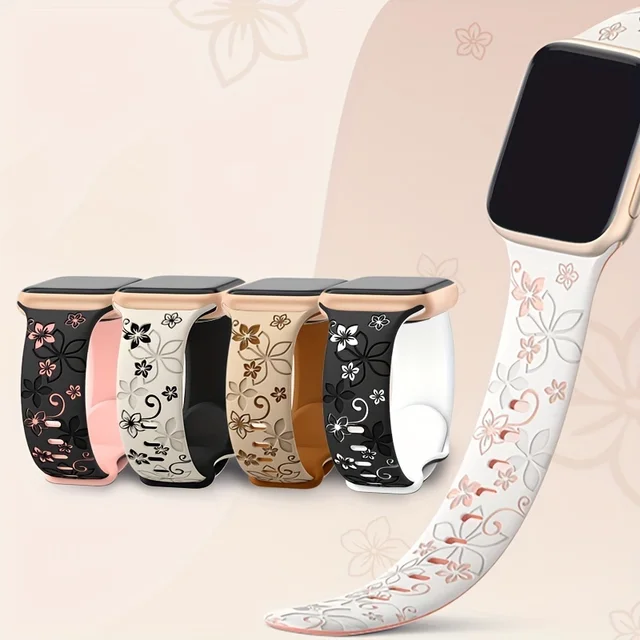 Pulseira para Apple Watch 46/41/40/44/45/42/49/38mm, pulseira feminina com elementos florais, iWatch Series11 10 987 654 3 Ultra2