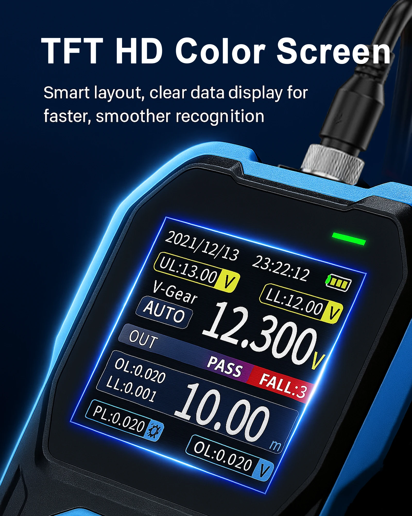 Battery Internal Resistance Tester 100V 200 Ohm 4-Wire Kelvin Meter 0.5pct Accuracy 1KHz AC TFT Display Sorting Mode Volt HRM-10
