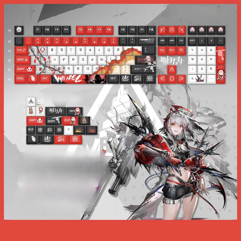 Wis'adel PBT Keycaps Arknights Wisadel DYE Sublimation Key Cover Cherry Cross MX Switch Key Caps for Mechanical Keyboard Otaku