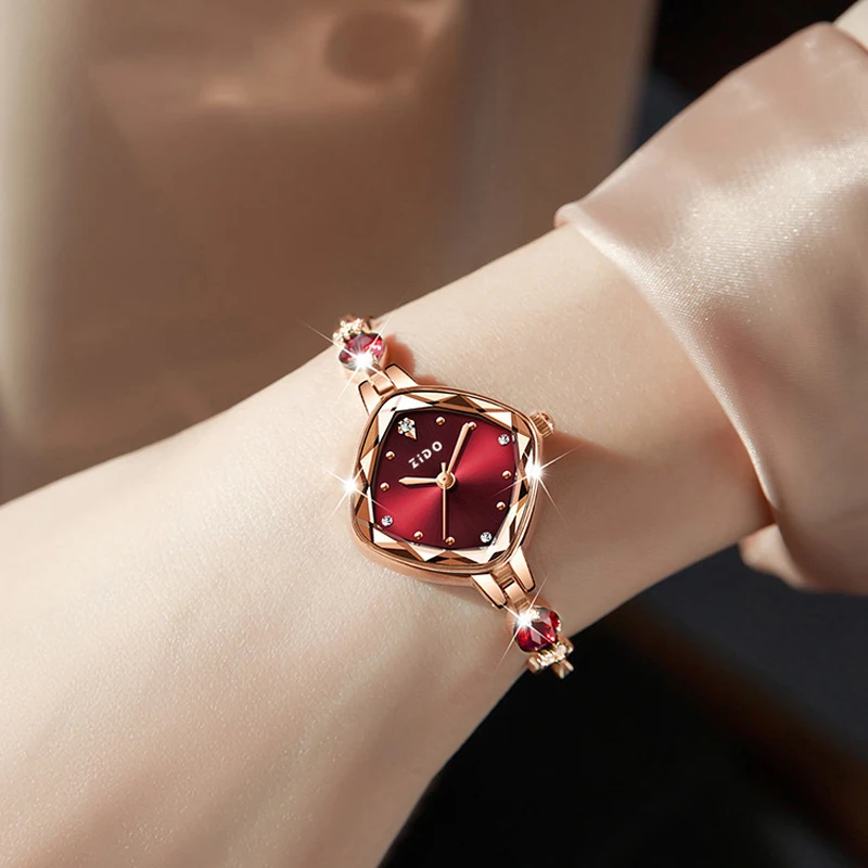 Reloj UTHAI para mujer, marca roja, alta belleza, cristal de lujo, pulsera de Metal con diamantes, resistente al agua, reloj de moda femenina con diamantes