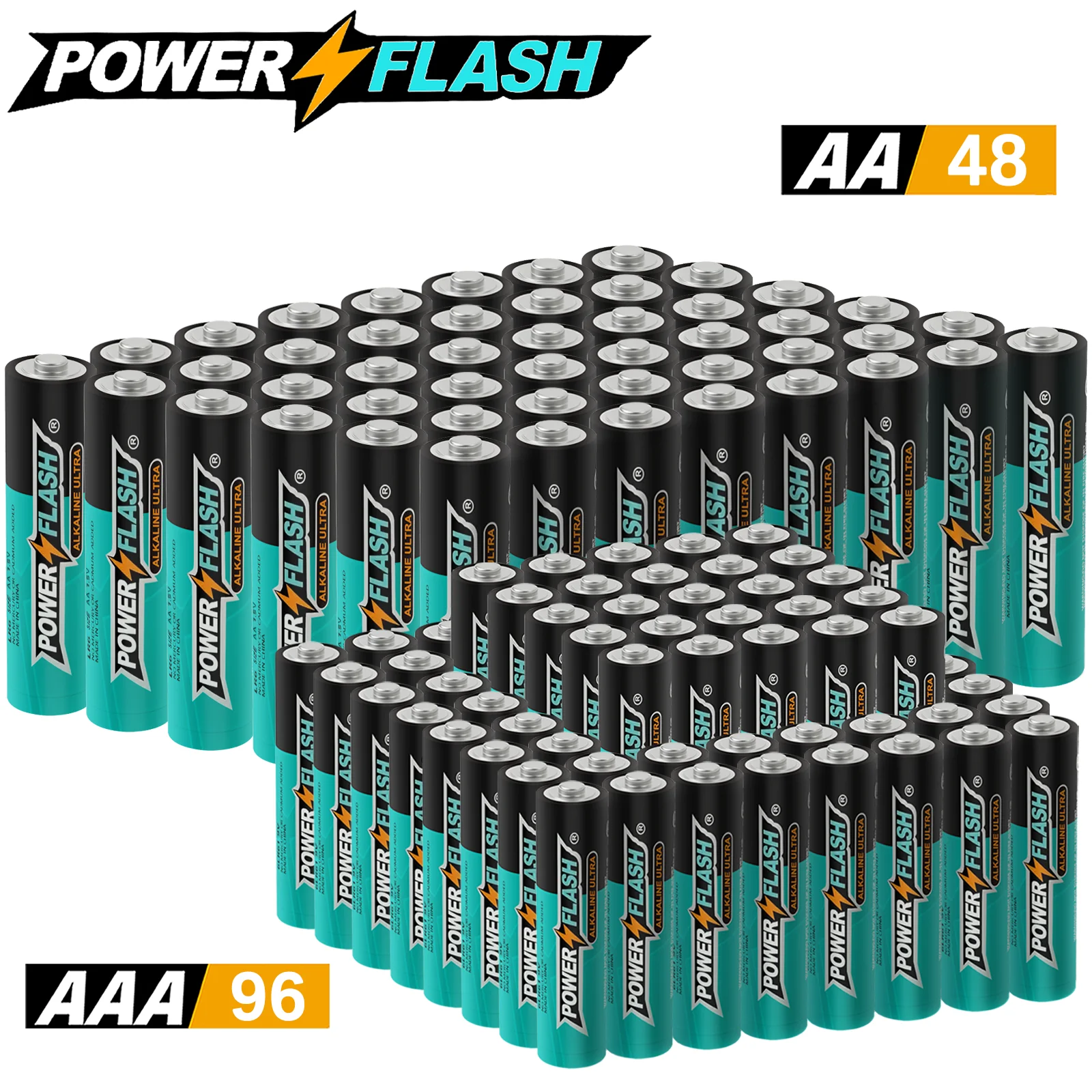 

Powerflash Aaa96 Aa48Pack Batteries Power, Leak-Resistant Design, 19-Year Freshness Guarantee, Alkaline Premium Batteries