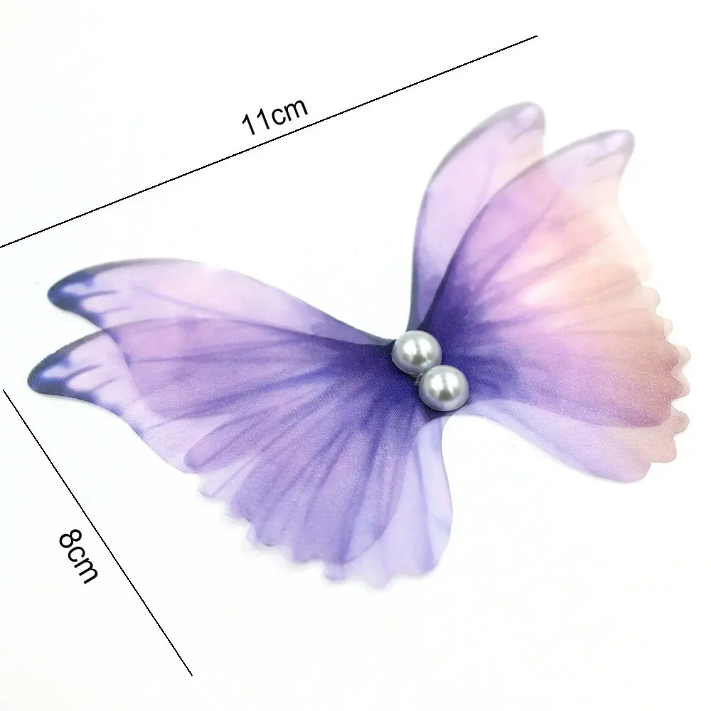 20PCS 11cm Large Butterfly Pink Blue Purple Organza Fabric Butterfly Appliques Translucent for Party Decor, Doll Embellishment