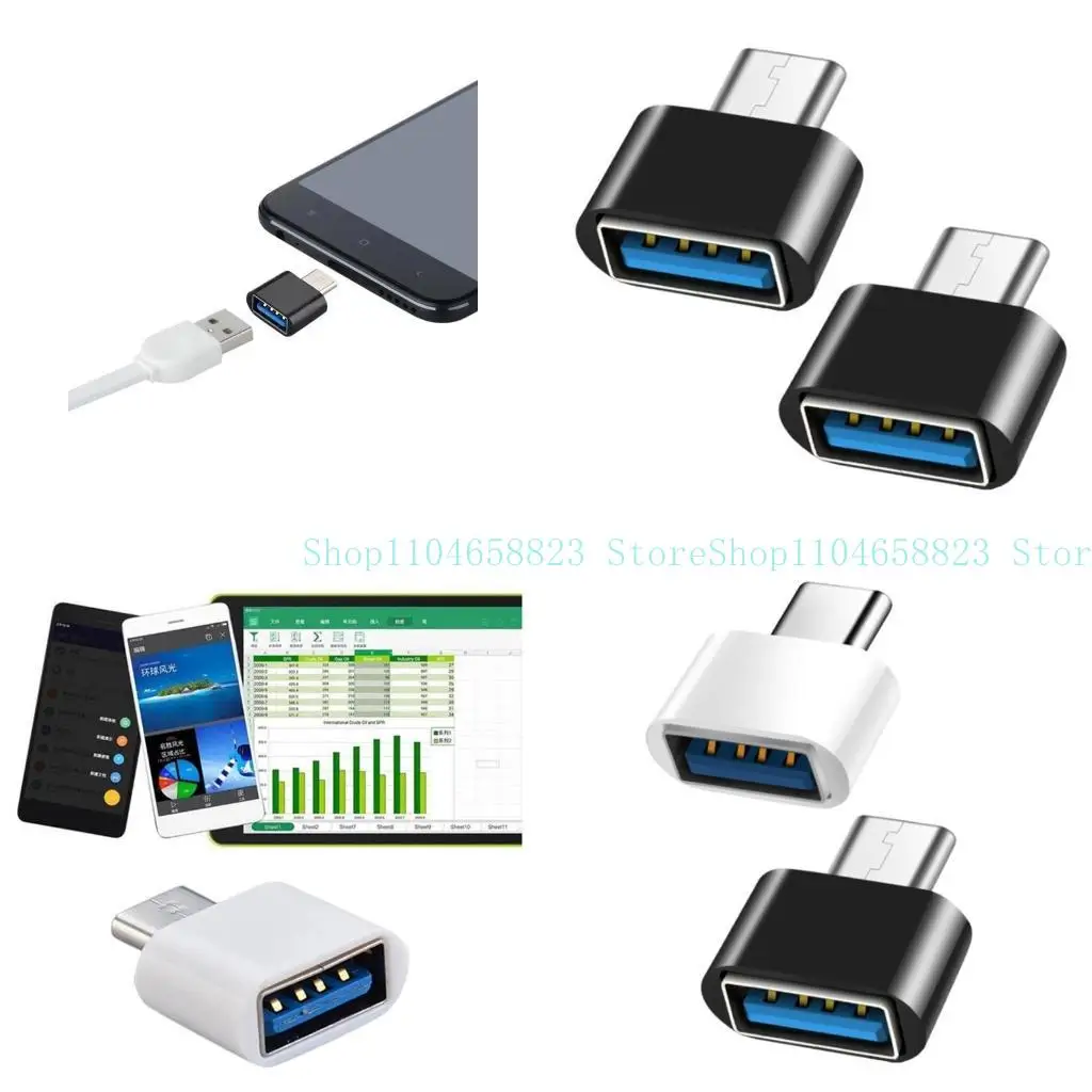 1 par adaptador TypeC a USB, conversión interfaz, transmisión datos, conversión carga para teléfonos móviles y tabletas