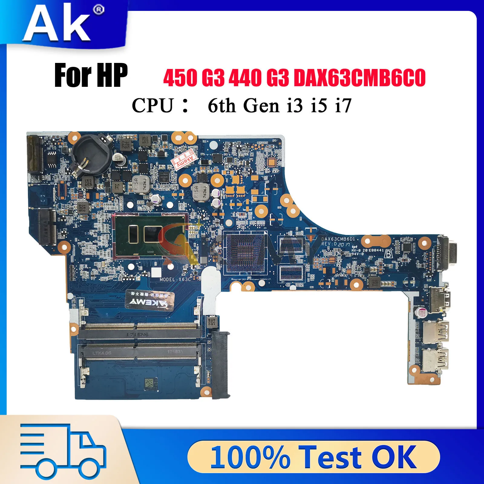 

DAX63CMB6C0 Laptop Motherboard For HP ProBook 450 G3 470 G3 With i3 i5 i7 CPU UMA 855674-001 855674-601 100% Fully Tested