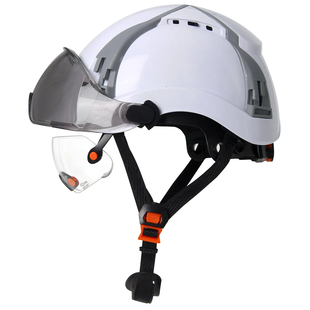 CE ANSI Safety Helmet with Double Goggles ABS Protective Hard Hat Adjustable Vent Construction Industrial Work Safety Cap