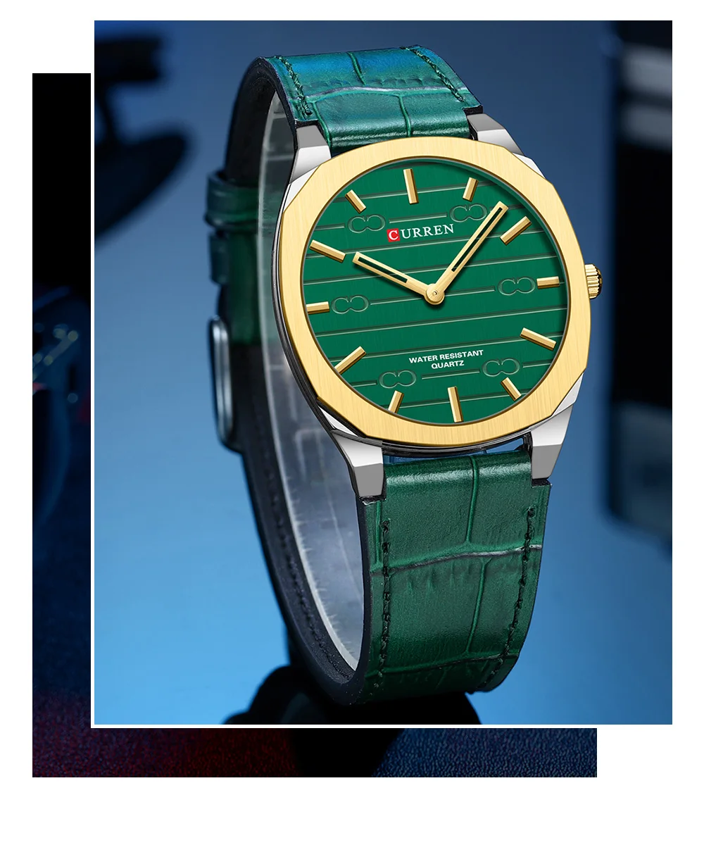 CURREN Herren Minimalistisches Quarz-Armbanduhr ohne Sekundenzeiger, Modisches Schlankes Leichtgewicht-Armband mit Lederband 8480 – Detail 16