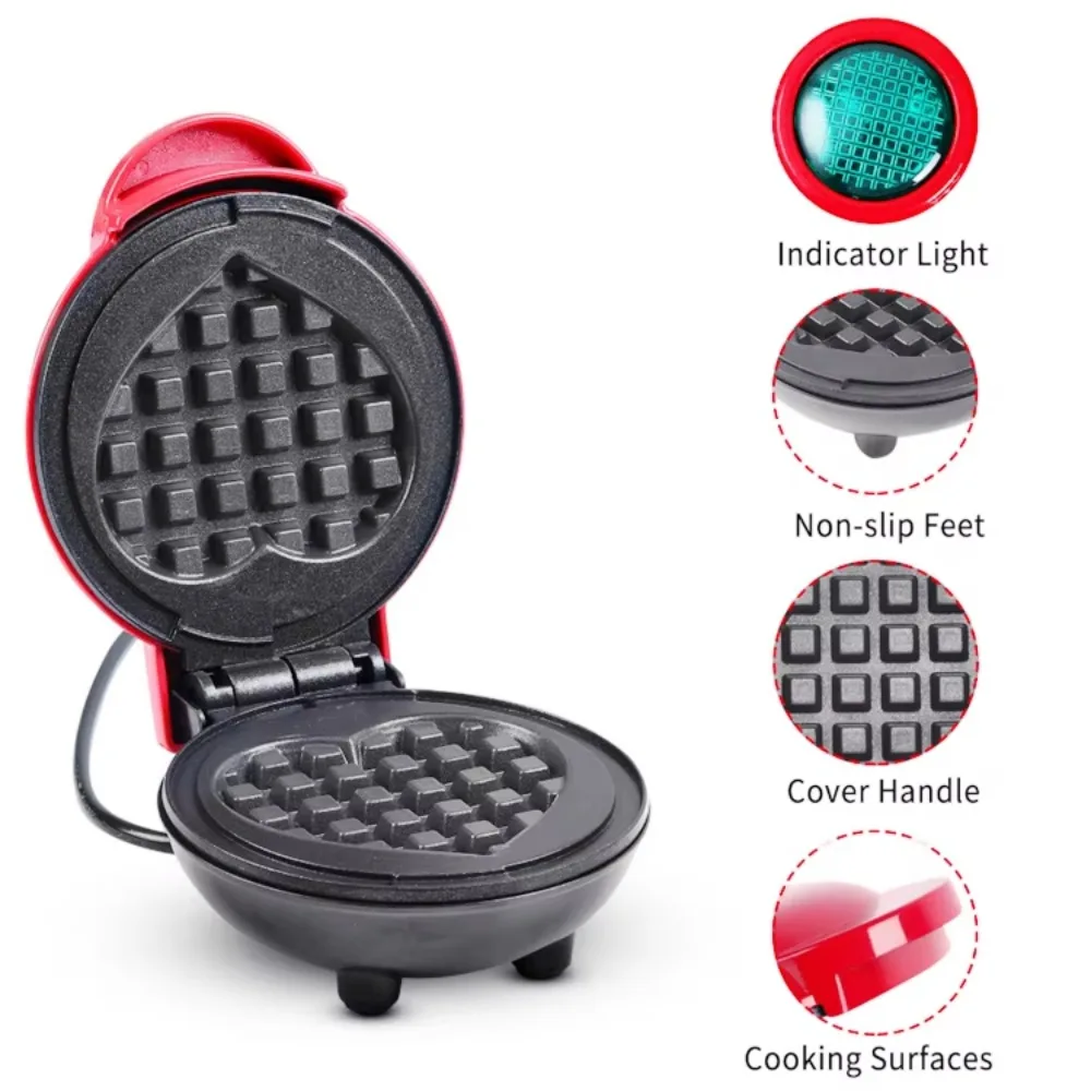 Mini máquina eléctrica para hacer gofres con enchufe europeo de 220V, horno para pastel de huevo y burbujas, máquina para hacer gofres en forma de corazón para desayuno, aparato de cocina