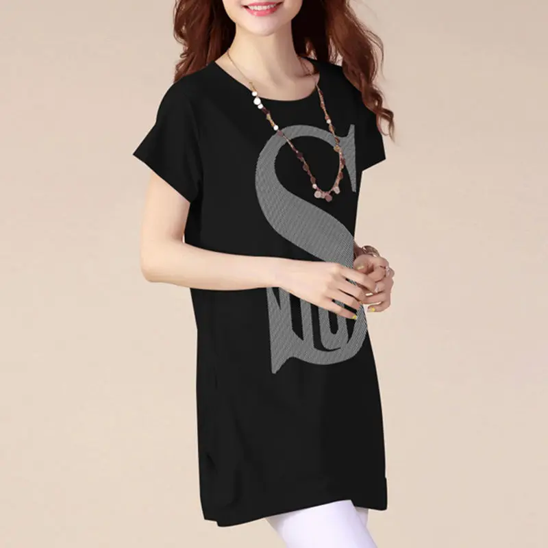 T-shirt estiva a maniche corte di grandi dimensioni di media lunghezza nuova T-shirt da madre allentata di mezza età tinta unita alla moda stile femminile