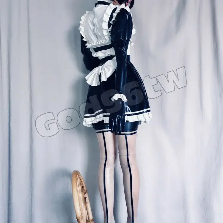 Comfortable 100% Latex Rubber Gummi Maid/Maiden Kleid Dress Skirt Ganzanzug Ruffle Suit