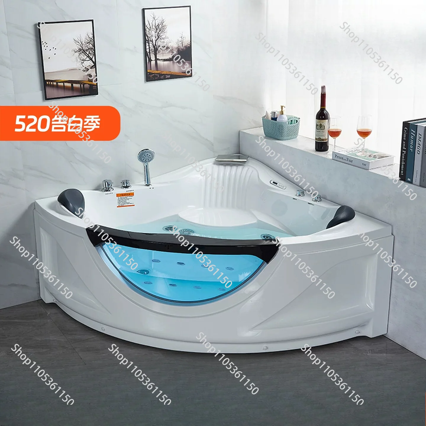 High-end household adult fan-shaped large glass Jacuzzi, couple double bath triangular bathtub