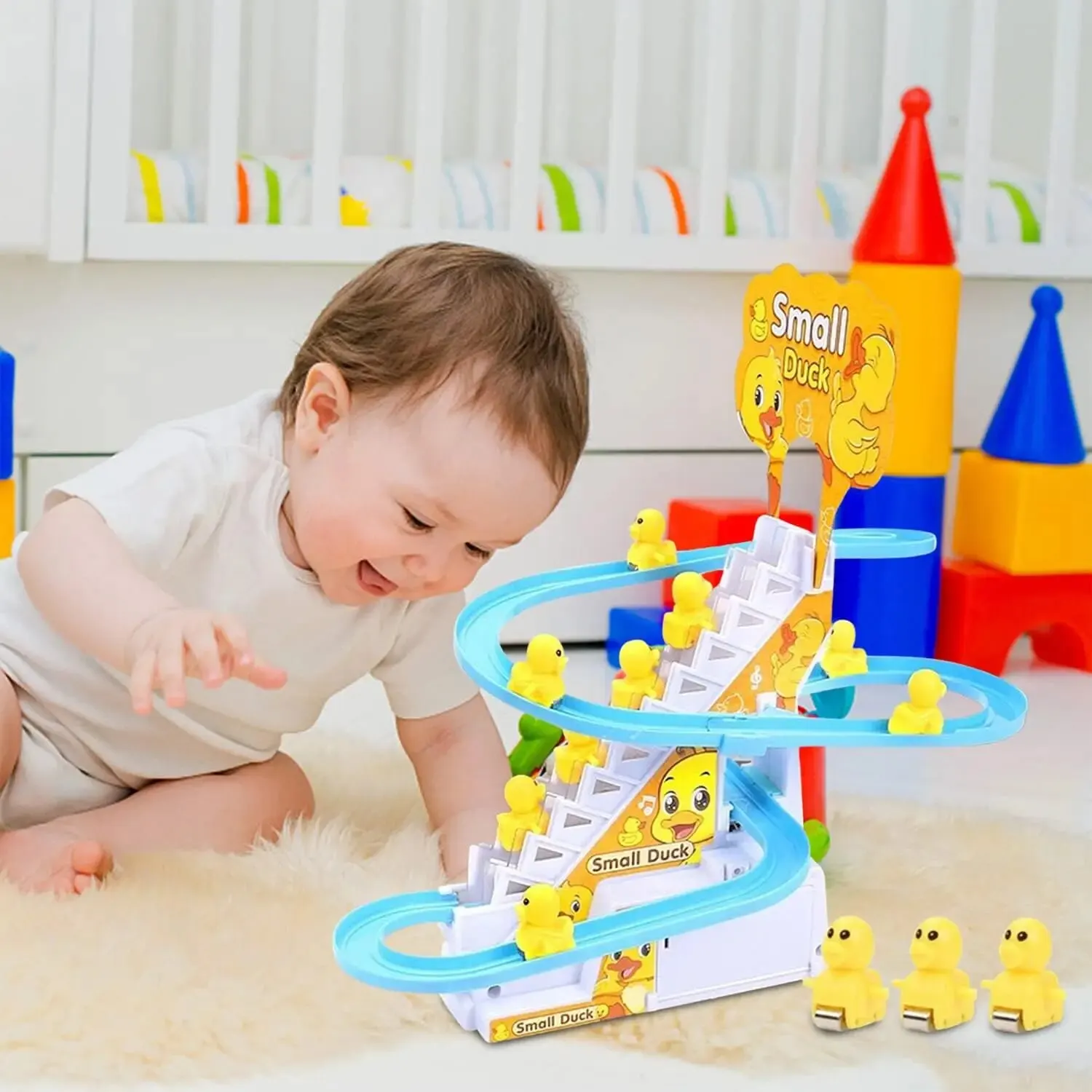 Canetons d'escalier pour enfants, canards mignons, jouets électriques du Népal pour bébés, toboggans à résines