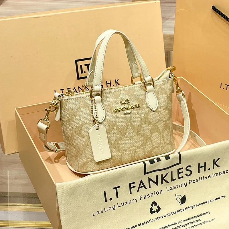 Leather small tote bag women's 2025 new spring and summer fashion retro portable shoulder messenger bag
