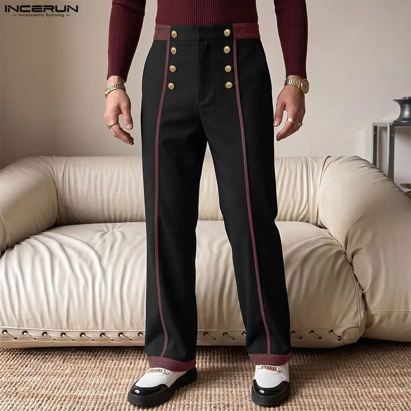 INCERUN Herrenhose Patchwork-Knopf Farbblock Streetwear Freizeithose für Männer 2026 Jogger Vintage Herrenhose Pantalones