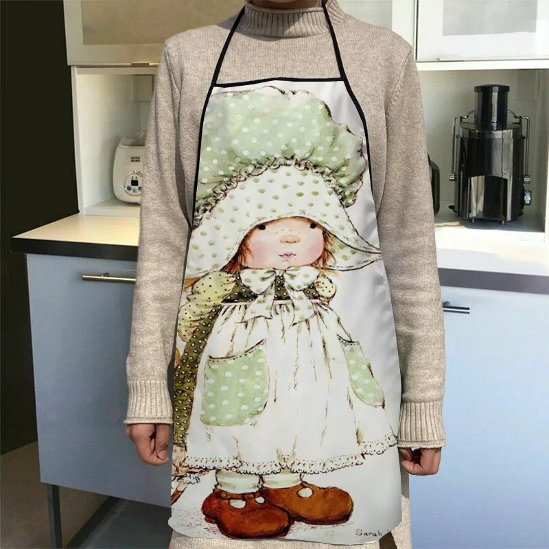 Sarah Kay Cartoon Apron Dinner Party Cooking Apron Adult Baking Accessories Waterproof Fabric Printed Cleaning Tools 1014