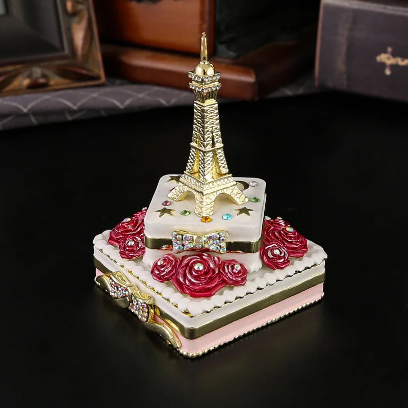 

Affordable Luxury Style Metal Iron Tower Cake Souvenir Jewelry Box Storage Tools Desktop Ornament Creativity Home Decoration