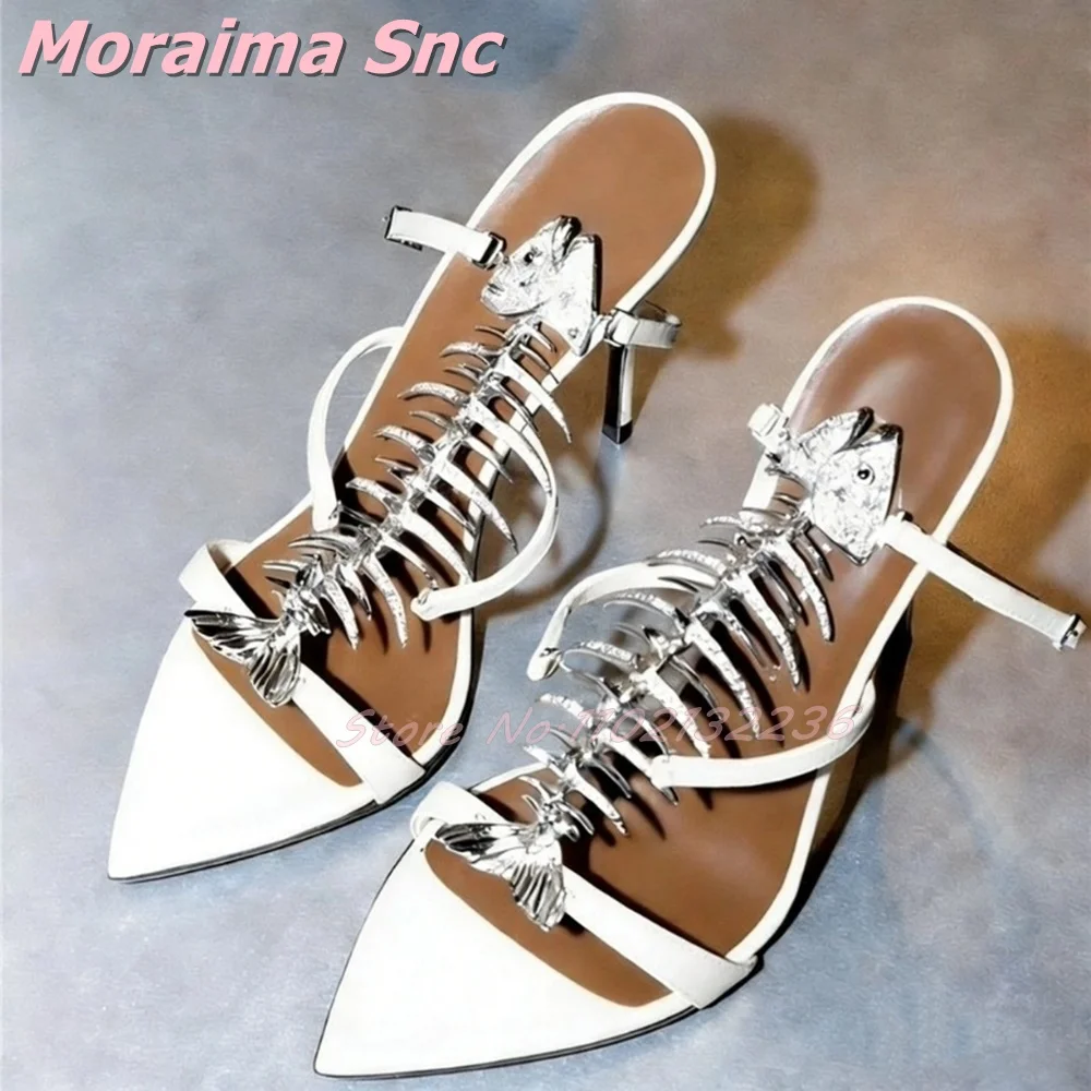 Unique Crystal Fishobone Decor Sandals Bling Pointed Toe T-strap Stiletto High Heel Fashion Women Dress Shoes Summer Banquet New