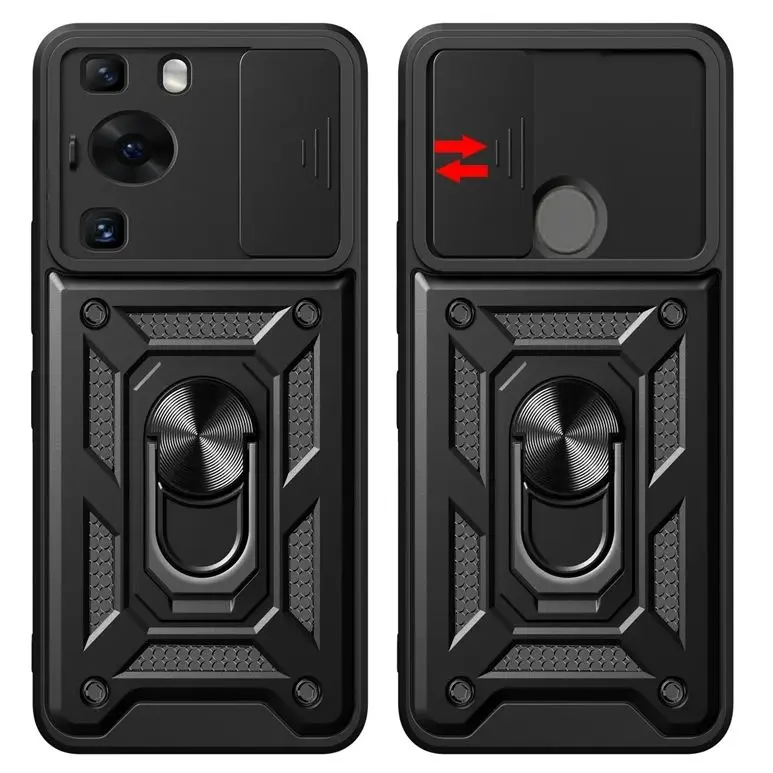 For Huawei P60 Pro 4G Case Shockproof Armor Ring Stand Bumper Silicone Cases For Huawei P60 P 60 P60Pro 4G Slide Lens Back Cover